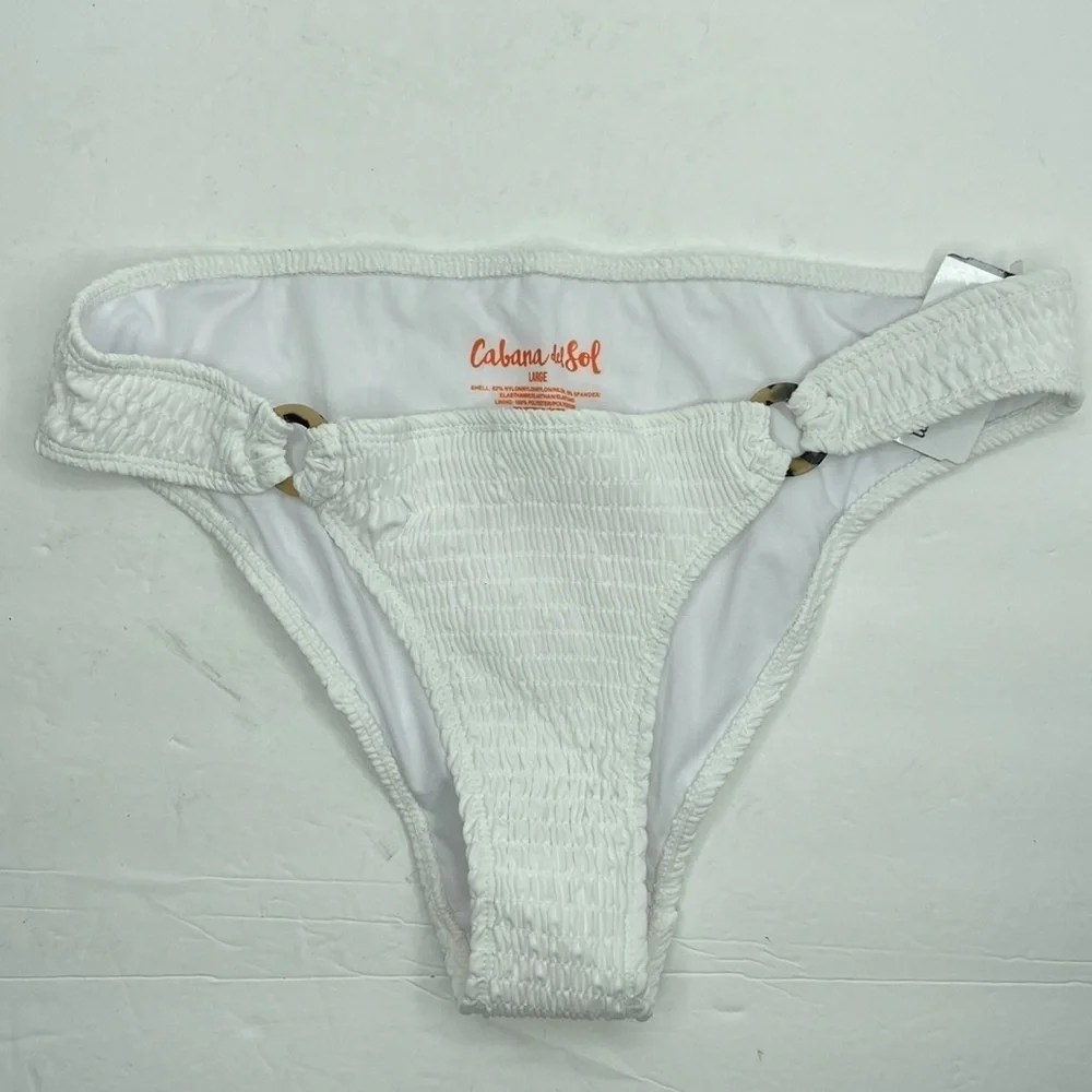 Cabana Del Sol White Smocked Bikini Bottoms Size Large - Picture 6 of 9